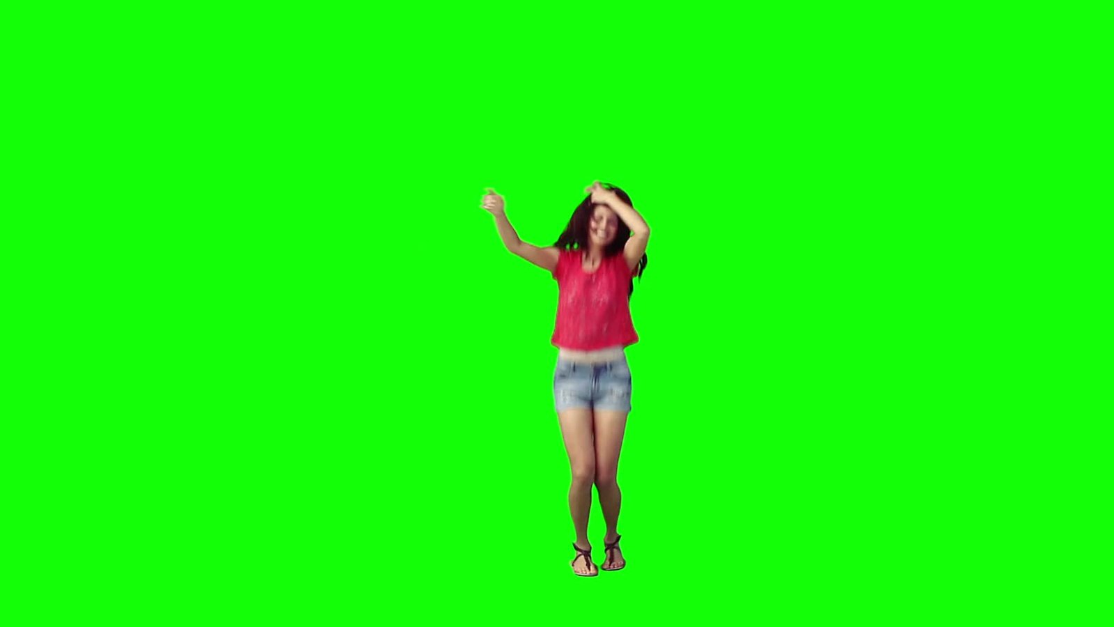Excited Woman Jumping Against Green Background for Chromakey Video preview