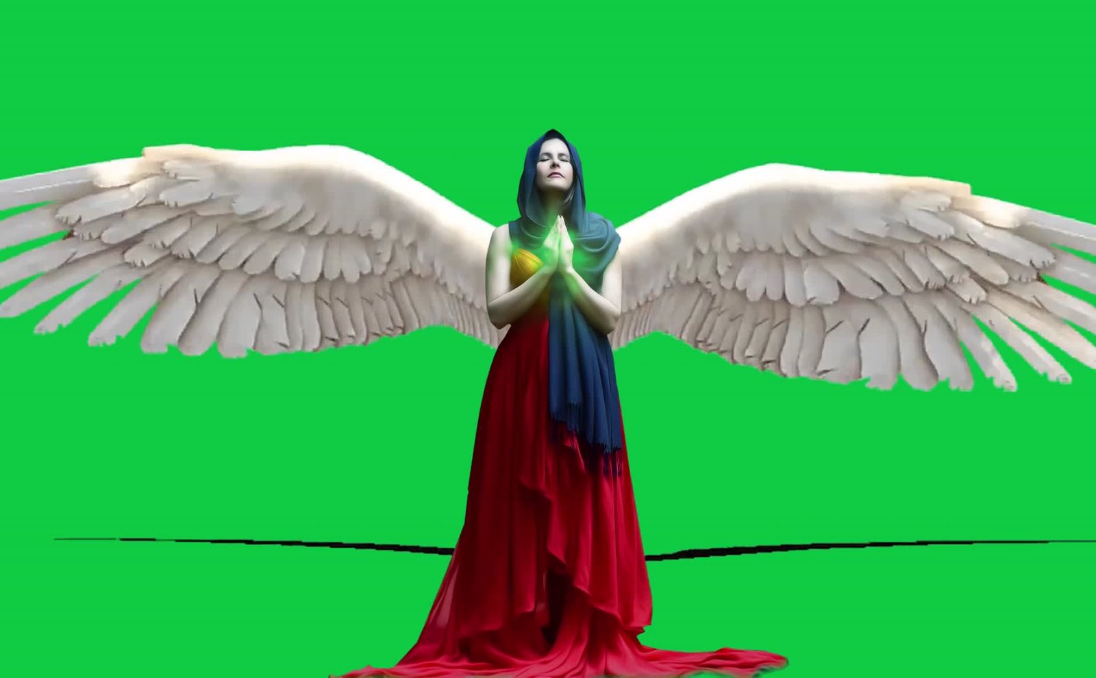 Women Angel Wings Praying Animation Green Screen Free Video preview