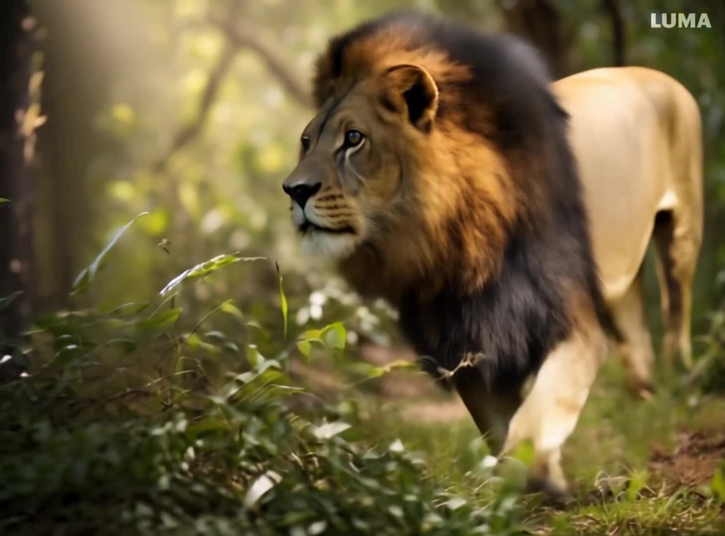 Majestic Lion Roaming Through Peaceful Lush Forest preview