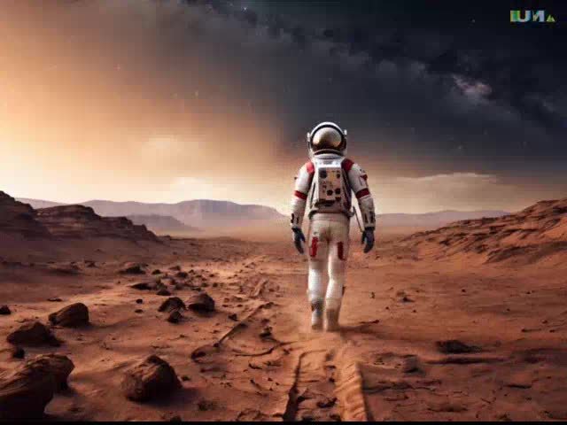 Brave Astronaut Exploring Mars Dusty Red Surface preview
